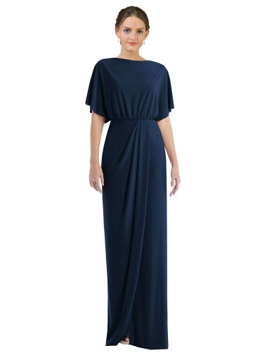 Dark Navy Bateau Neck Short Sleeves Open Back Sheath Semi Formal Evening Dress / Prom Dress / Bridesmaid Dress Townsville