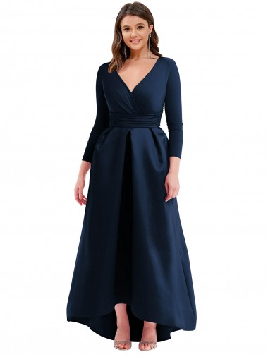 Dark Navy V-Neck Long Sleeves Ball Gown High Low Plus Size Evening Gown / Prom Dress / Bridesmaid Dress Townsville