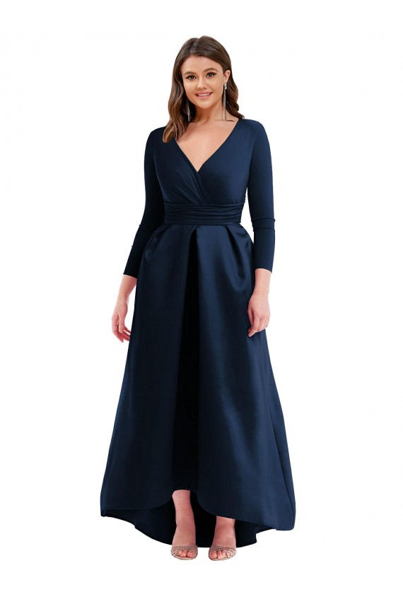 Dark Navy V-Neck Long Sleeves Ball Gown High Low Plus Size Evening Gown / Prom Dress / Bridesmaid Dress Townsville