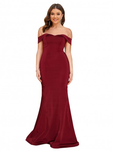 Burgundy Off the Shoulder Sleeveless Mermaid Formal Plus Size Evening Gown / Prom Dress / Bridesmaid Dress Townsville