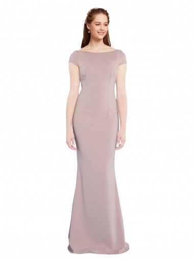 Dusty Pink Boat Neck Cap Sleeves Tie Back Mermaid Formal Evening Gown / Prom Dress / Bridesmaid Dress Townsville