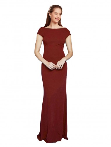 Burgundy Round Neck Cap Sleeves Keyhole Back Mermaid Formal Evening Gown / Prom Dress / Bridesmaid Dress Townsville