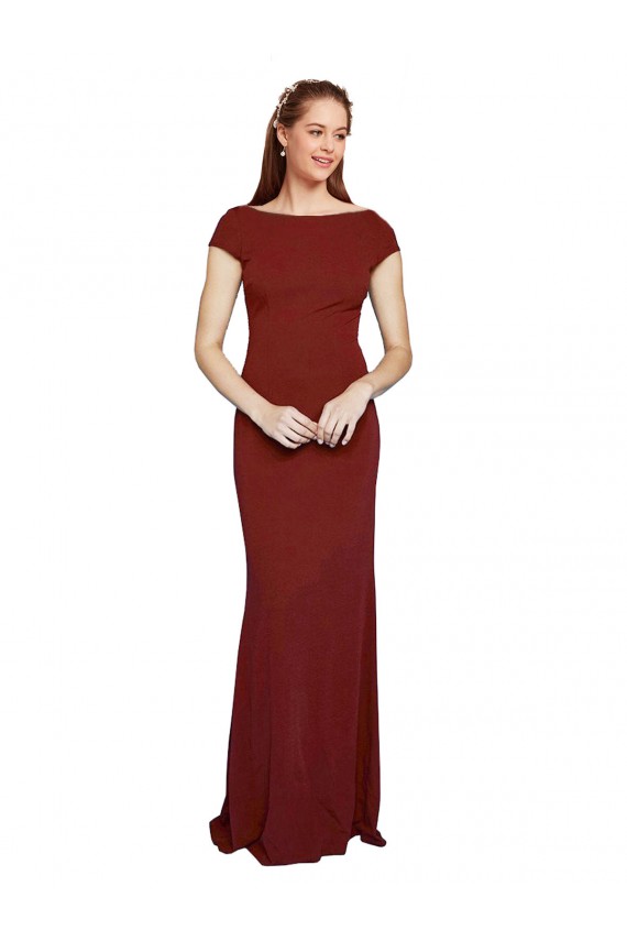 Burgundy Round Neck Cap Sleeves Keyhole Back Mermaid Formal Evening Gown / Prom Dress / Bridesmaid Dress Townsville