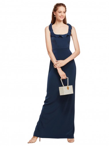 Dark Navy Scoop Neck Sleeveless Low Back Sheath Formal Evening Gown / Prom Dress / Bridesmaid Dress Townsville