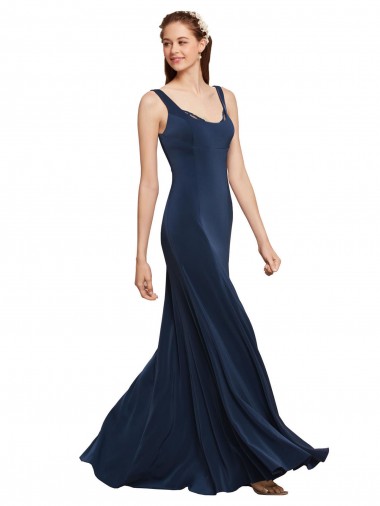 Dark Navy Round Neck Sleeveless Low Back A-Line Prom Dress / Bridesmaid Dress Townsville