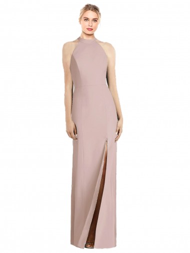 Dusty Pink Halter Neck Sleeveless Open Back Trumpet Semi Formal Evening Dress / Bridesmaid Dress Townsville