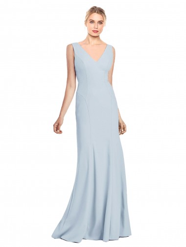 Light Sky Blue V-Neck Sleeveless Low Back Trumpet Bridesmaid Dress / Formal Dress Townsville