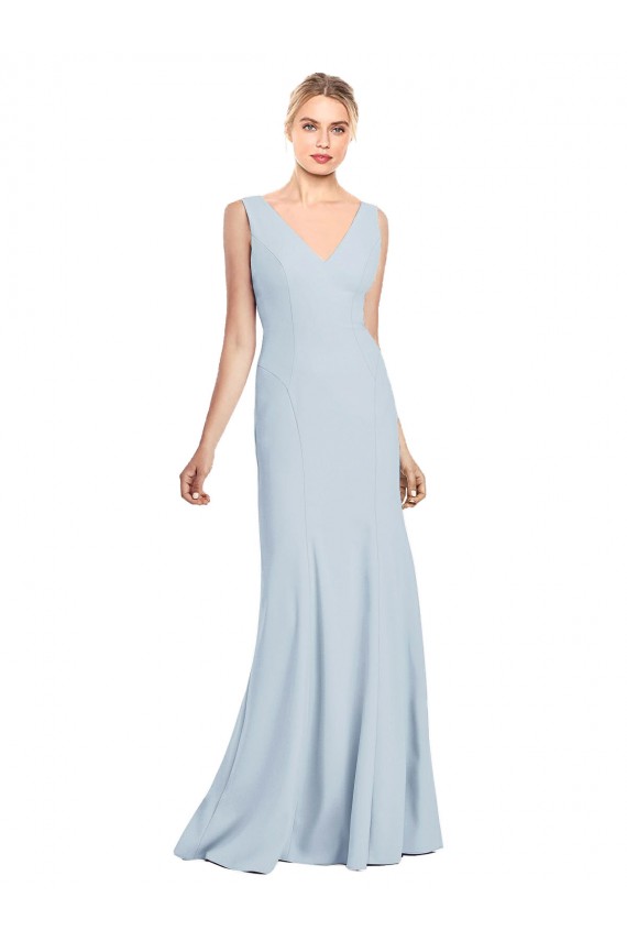 Light Sky Blue V-Neck Sleeveless Low Back Trumpet Bridesmaid Dress / Formal Dress Townsville