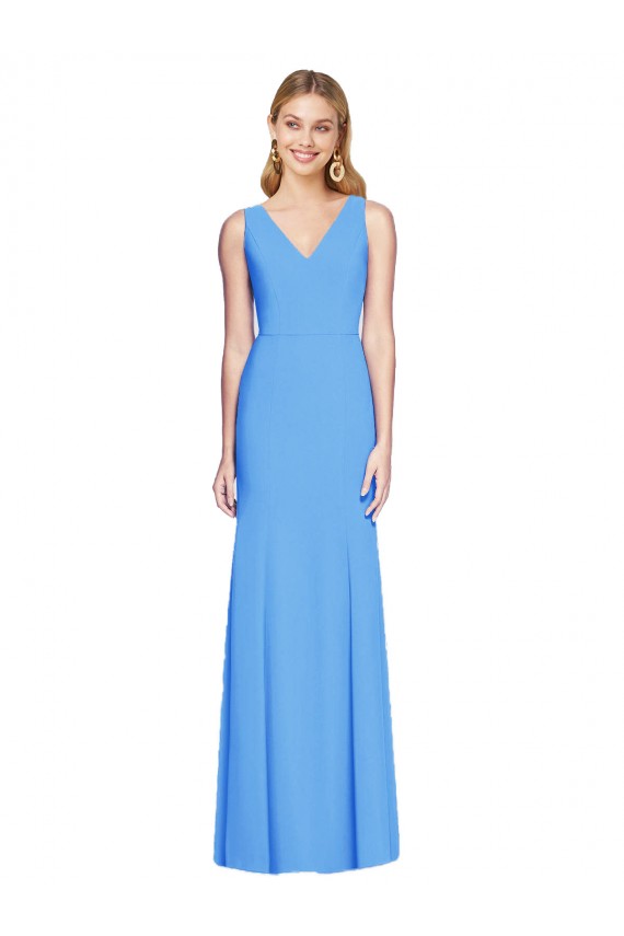 Peacock Blue V-Neck Sleeveless Keyhole Back Trumpet Semi Formal Evening Dress / Prom Dress / Bridesmaid Dress Townsville