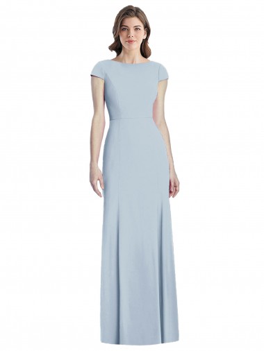 Light Sky Blue Bateau Neck Cap Sleeves Open Back Trumpet Formal Dress / Bridesmaid Dress Townsville