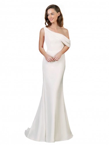 Ivory One Shoulder Sleeveless Stretch Crepe Sheath Formal Evening Gown / Prom Dress / Bridesmaid Dress Townsville