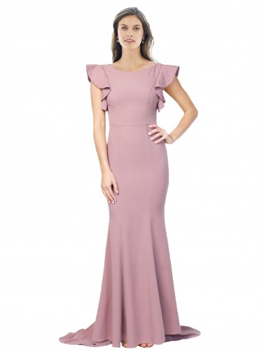 Dusty Pink Round Neck Flutter Sleeves V-Back Mermaid Formal Evening Gown / Prom Dress / Bridesmaid Dress Townsville