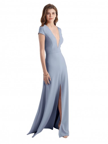 Smoke Blue High Neck Cap Sleeves Sheath Prom Dress / Bridesmaid Dress Townsville