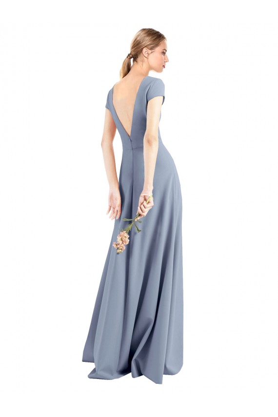 Smoke Blue High Neck Cap Sleeves Sheath Prom Dress / Bridesmaid Dress Townsville