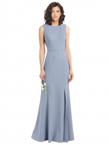 Smoke Blue High Neck Sleeveless Keyhole Back Sheath Bridesmaid Dress Townsville