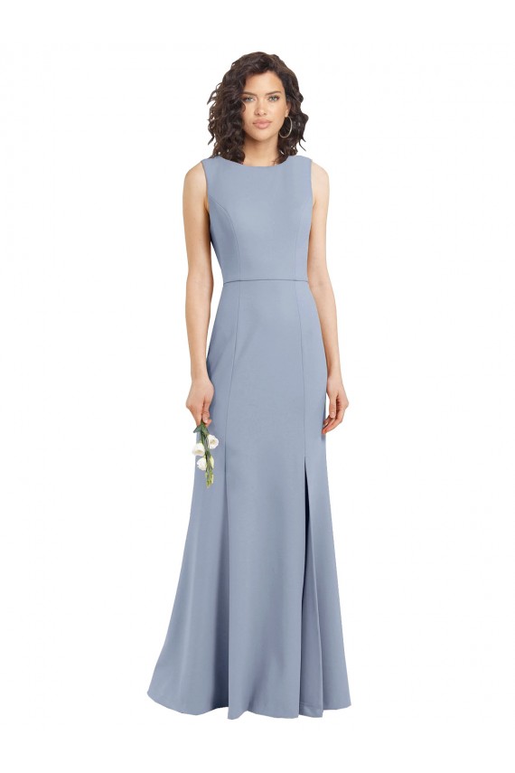 Smoke Blue High Neck Sleeveless Keyhole Back Sheath Bridesmaid Dress Townsville