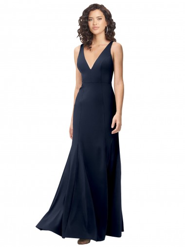 Dark Navy High Neck Sleeveless V-Back A-Line Formal Dress / Bridesmaid Dress Townsville