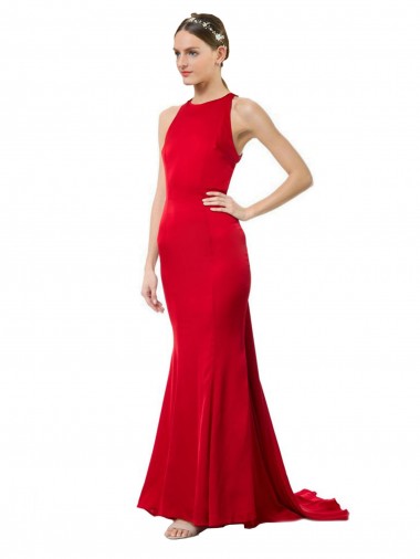 Red High Neck Sleeveless Open Back Mermaid Formal Evening Gown / Bridesmaid Dress Townsville