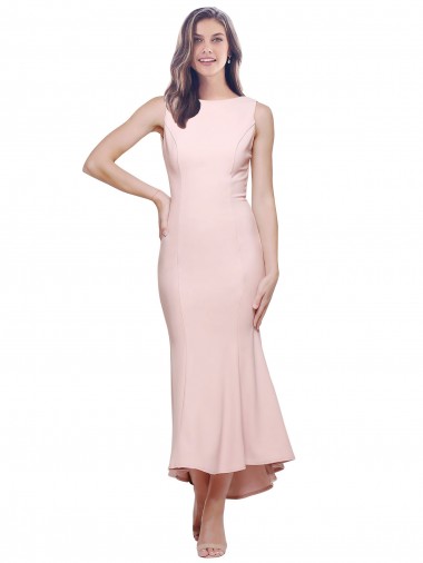 Pink High Neck Sleeveless Low Back Sheath High Low Evening Gown / Prom Dress / Bridesmaid Dress Townsville