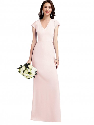 Pink V-Neck Cap Sleeves A-Line Formal Evening Gown / Prom Dress / Bridesmaid Dress Townsville