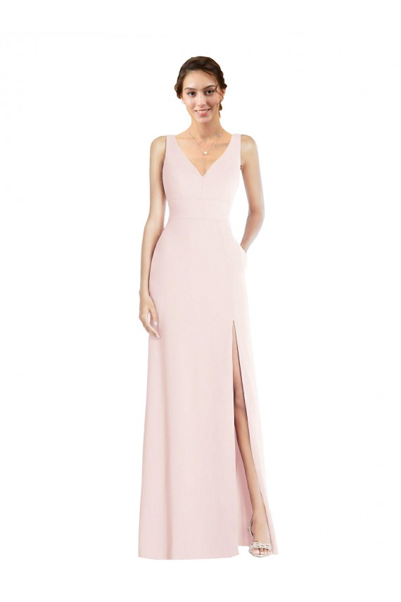 Pink V-Neck Sleeveless Low Back A-Line Black Tie Evening Dress / Prom Dress / Bridesmaid Dress Townsville