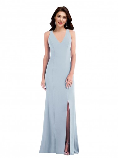 Light Sky Blue V-Neck Sleeveless Open Back Trumpet Evening Dress / Bridesmaid Dress Townsville