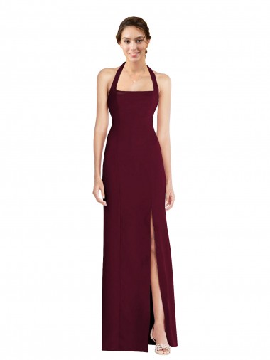 Burgundy Gold Halter Neck Sleeveless Open Back Trumpet Semi Formal Evening Dress / Prom Dress / Bridesmaid Dress Townsville