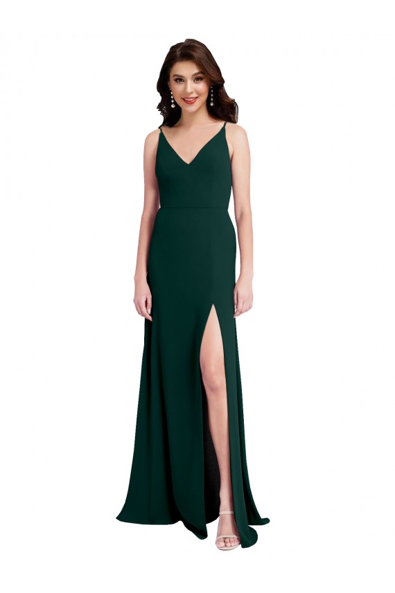 Midnight Green V-Neck Sleeveless V-Back A-Line Formal Evening Gown / Prom Dress / Bridesmaid Dress Townsville