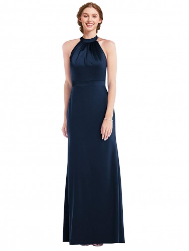 Dark Navy High Neck Sleeveless Open Back Trumpet Semi Formal Evening Dress / Prom Dress / Bridesmaid Dress Townsville