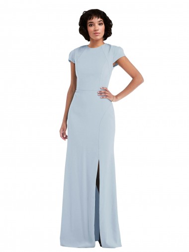 Light Sky Blue Jewel Neck Cap Sleeves Keyhole Back Trumpet Semi Formal Evening Dress / Bridesmaid Dress Townsville