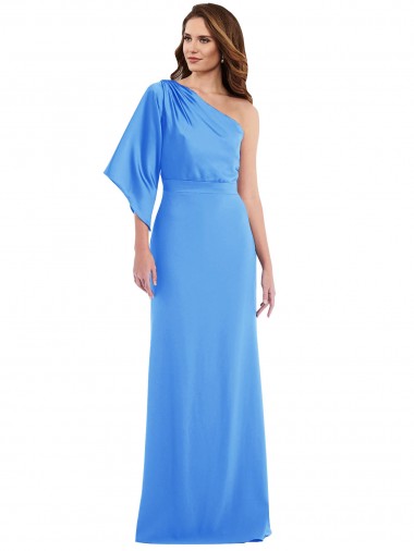 Peacock Blue One Shoulder Bell Sleeves Trumpet Semi Formal Evening Dress / Prom Dress / Bridesmaid Dress Townsville