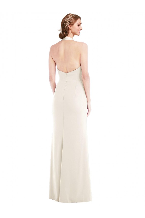 Ivory Halter Neck Sleeveless Low Back Trumpet Semi Formal Evening Dress / Prom Dress / Bridesmaid Dress Townsville