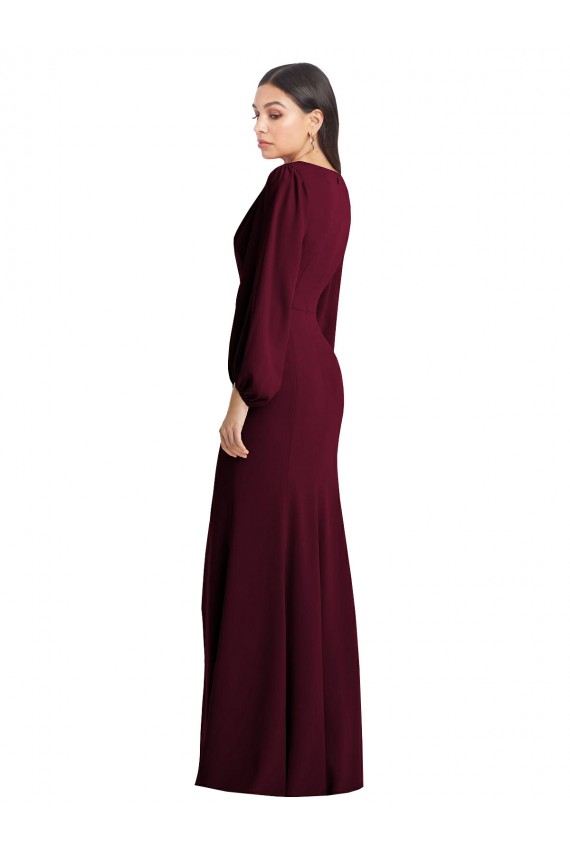 Burgundy Gold V-Neck Puff Sleeves Trumpet Semi Formal Evening Dress / Prom Dress / Bridesmaid Dress Townsville