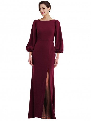 Burgundy Gold Bateau Neck Long Sleeves Open Back Trumpet Formal Evening Gown / Prom Dress / Bridesmaid Dress Townsville