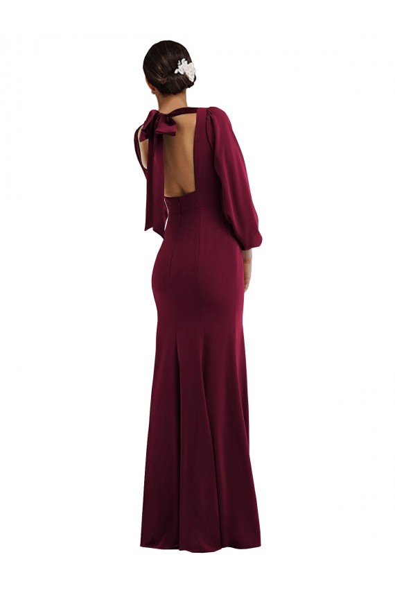 Burgundy Gold Bateau Neck Long Sleeves Open Back Trumpet Formal Evening Gown / Prom Dress / Bridesmaid Dress Townsville