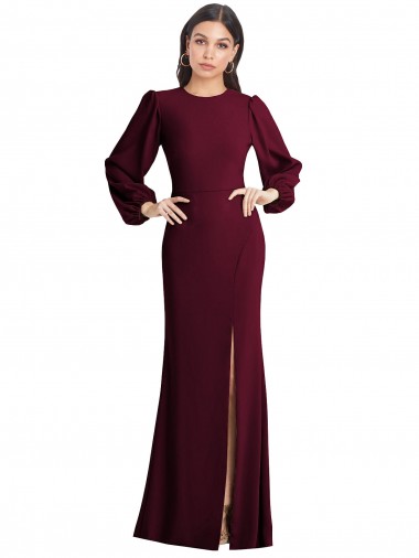 Burgundy Gold Bateau Neck Puff Sleeves Open Back Trumpet Formal Dress / Bridesmaid Dress Townsville