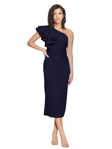 Dark Navy One Shoulder Sleeveless Stretch Crepe Sheath Formal Evening Gown / Prom Dress / Bridesmaid Dress Townsville