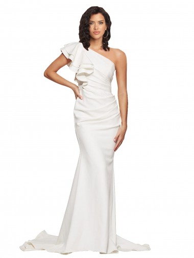 Ivory One Shoulder Sleeveless Sheath Semi Formal Evening Dress / Prom Dress / Bridesmaid Dress Townsville