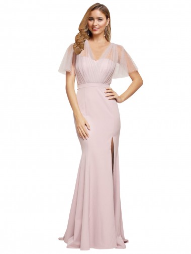 Mauve Sweetheart Short Sleeves V-Back Sheath Formal Evening Gown / Prom Dress / Bridesmaid Dress Townsville