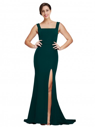 Midnight Green Square Neck Sleeveless Sheath Semi Formal Evening Dress / Prom Dress / Bridesmaid Dress Townsville