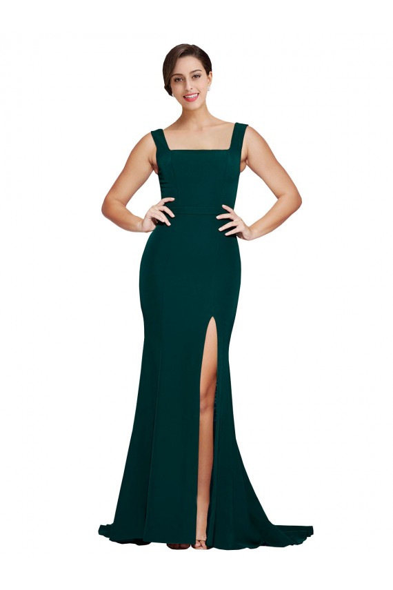 Midnight Green Square Neck Sleeveless Sheath Semi Formal Evening Dress / Prom Dress / Bridesmaid Dress Townsville