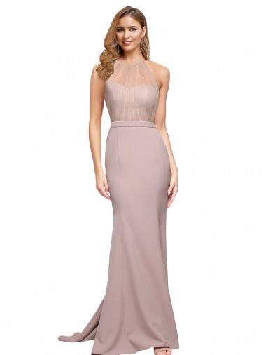 Dusty Pink High Neck Sleeveless Sheath Formal Evening Gown / Prom Dress / Bridesmaid Dress Townsville