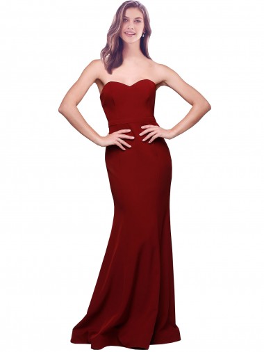 Burgundy Strapless Sleeveless Low Back Sheath Formal Evening Gown / Prom Dress / Bridesmaid Dress Townsville