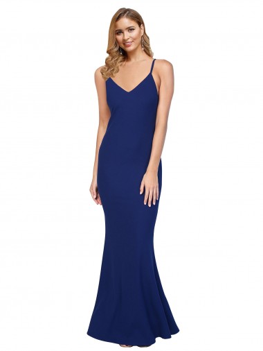 Royal Blue V-Neck Sleeveless Open Back Sheath Formal Dress / Bridesmaid Dress Townsville