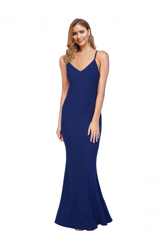 Royal Blue V-Neck Sleeveless Open Back Sheath Formal Dress / Bridesmaid Dress Townsville