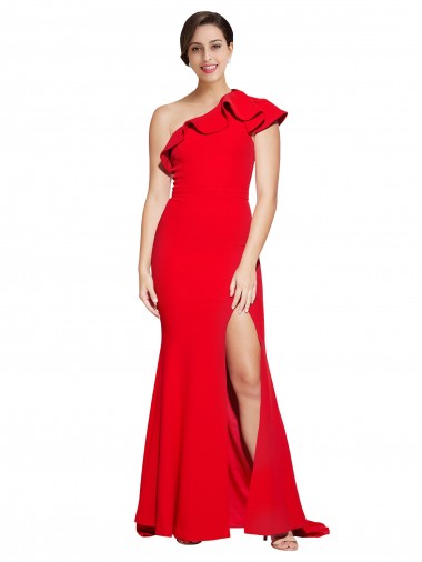 Red One Shoulder Sleeveless Sheath Semi Formal Evening Dress / Prom Dress / Bridesmaid Dress Townsville