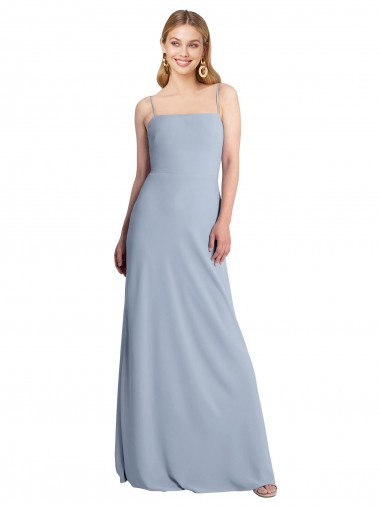 Smoke Blue Square Neck Sleeveless Open Back A-Line Prom Dress / Bridesmaid Dress Townsville