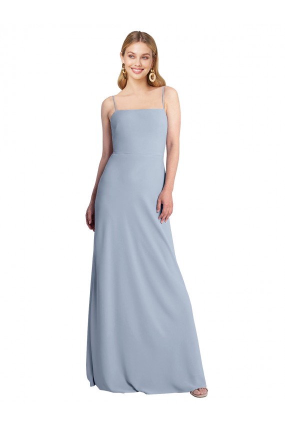 Smoke Blue Square Neck Sleeveless Open Back A-Line Prom Dress / Bridesmaid Dress Townsville