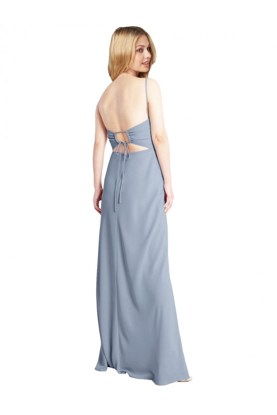 Smoke Blue Square Neck Sleeveless Open Back A-Line Prom Dress / Bridesmaid Dress Townsville