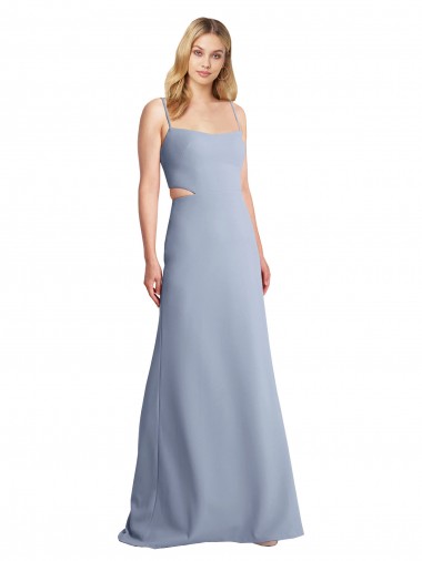 Smoke Blue Scoop Neck Sleeveless Open Back A-Line Prom Dress / Bridesmaid Dress Townsville